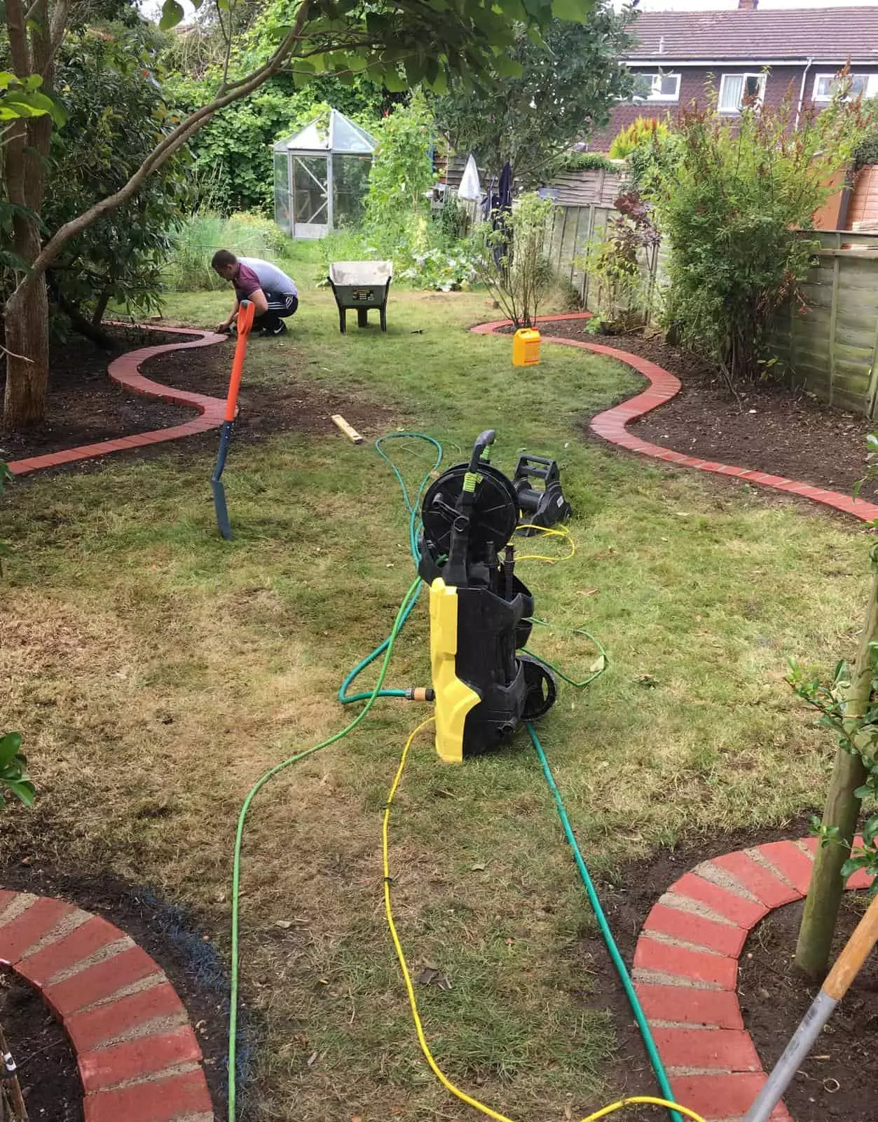 Edging in garden using paving blocks