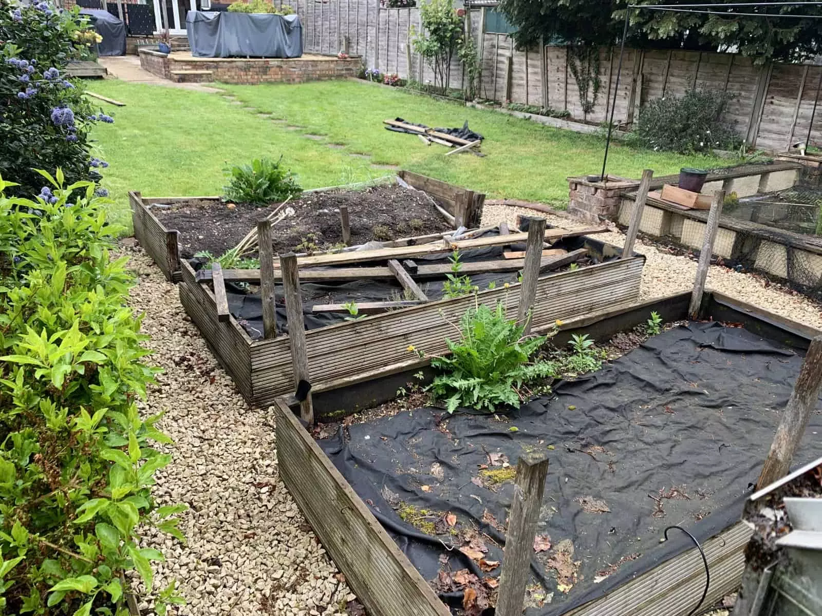 Oak sleepers in a garden