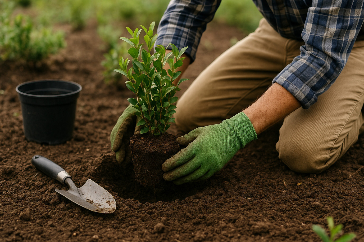 Gardener planting